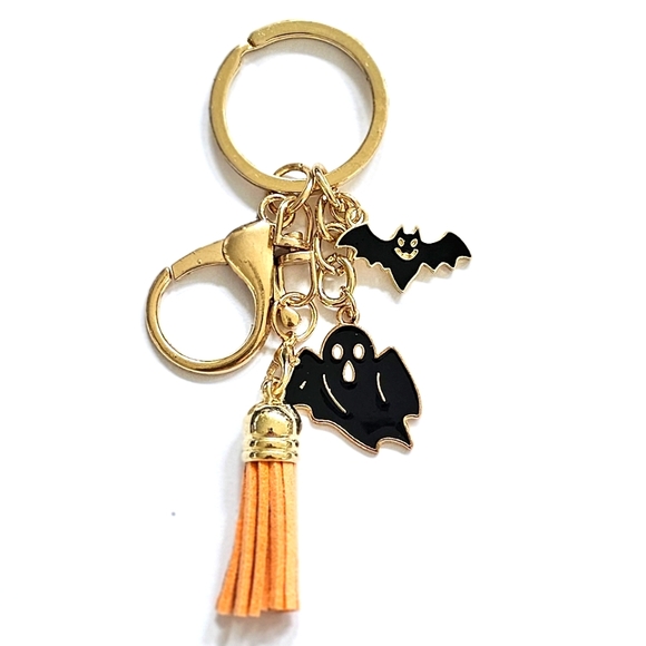Ghost Bat Backpack Keychain Purse Charm, Black w/ Tassel ~ Halloween Gift  Treat - Picture 3 of 6